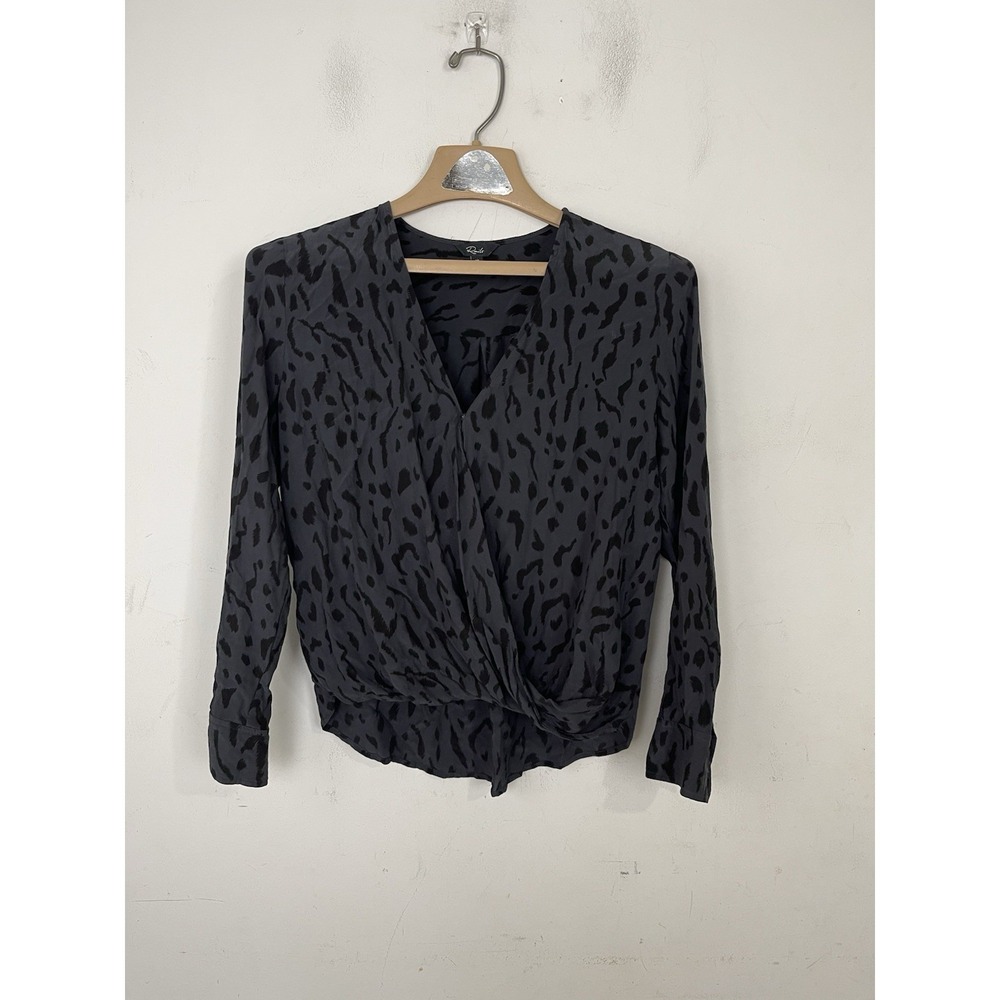 Rails Womens Shirt XS Black Wrap Blouse‎ Animal Print Mob Hillary Ash Office